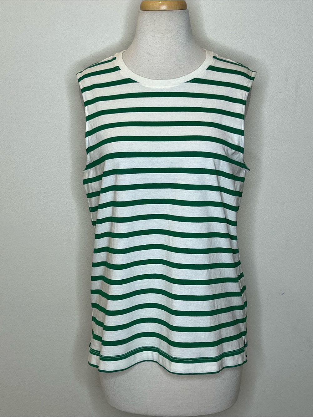 Everlane Green and White Striped Sleeveless Tank Size M